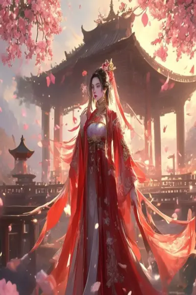 SPRING FALLS ON RED DRESS