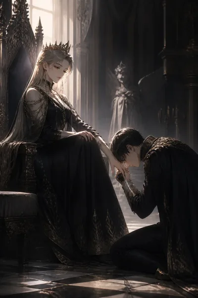 Kneeling before the Queen and Duke